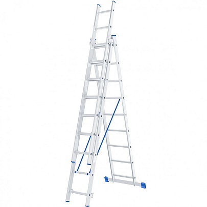  Лестница алюминиевая трехсекционная 9 ступеней 