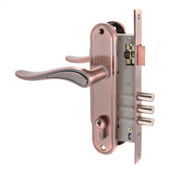 Замок врезной с ручкой 102/3 AС медь 4кл. АЛЛЮР Замок врезной с ручкой 102/3 AС медь 4кл. АЛЛЮР