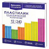  Пластилин 12 цв. классический BRAUBERG АКАДЕМИЯ ХИТ, 240г, стек, ВЫСШЕЕ КАЧЕСТВО, 106423 
