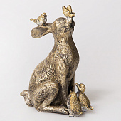  Сувенир полистоун "Дружелюбный заяц, с птичками и бабочкой на носу" золотистый 13х5,5х11 см   7485958 
