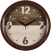  3024-142 (10) Часы настенные круг d=30см, корпус коричневый "Текстура дерева" "Рубин" 