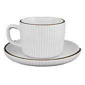 Чайная пара 240мл рифленая, белая, керамика 648-5 Чайная пара 240мл рифленая, белая, керамика 648-5
