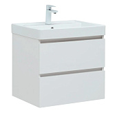  Тумба Вега подвесная 60 2 ящика бел.глянец с раковиной Ирис 308332+301802 Акванет 