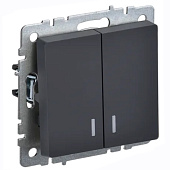 Выключатель встраиваемый 2 клавиши, цвет графит, с подсветкой, IEK BRITE Выключатель встраиваемый 2 клавиши, цвет графит, с подсветкой, IEK BRITE