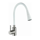  Смеситель для кухни Мармелад с белым силиконовым изливом нерж.сталь 572571 Антей 