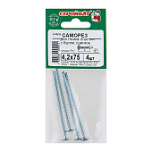 Саморезы металл-металл с прессшайбой ШСММ со сверлом 4,2х75мм, 4шт, цинк Саморезы металл-металл с прессшайбой ШСММ со сверлом 4,2х75мм, 4шт, цинк