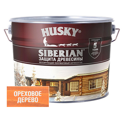 Антисептик HUSKY SIBERIAN полуматовый ореховое дерево 9л Антисептик HUSKY SIBERIAN полуматовый ореховое дерево 9л