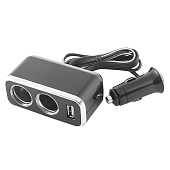 Разветвитель прикуривателя 2 гнезда + USB SKYWAY Черный, предохранитель 10А, USB 1A Разветвитель прикуривателя 2 гнезда + USB SKYWAY Черный, предохранитель 10А, USB 1A