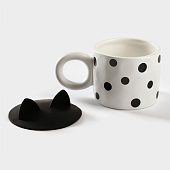Кружка керамическая с силиконовой крышкой «Мяу», 350 мл, цвет белый и чёрный 9624076 Кружка керамическая с силиконовой крышкой «Мяу», 350 мл, цвет белый и чёрный 9624076