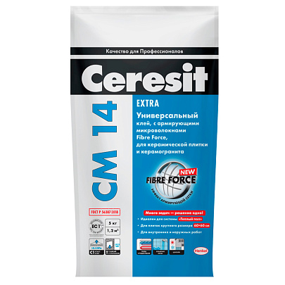 Клей для плитки, керамогранита CM14 C2T (5кг) /Церезит Клей для плитки, керамогранита CM14 C2T (5кг) /Церезит