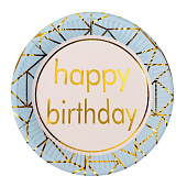  Тарелка С днём рождения, набор 6 шт, бумага, голубой, 9273071 