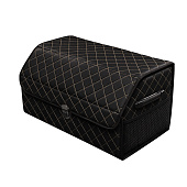 Бокс-органайзер в багажник 54х30х30см Экокожа Ромб Черный, строчка бежевая Бокс-органайзер в багажник 54х30х30см Экокожа Ромб Черный, строчка бежевая