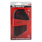 Набор ключей имбусовых HEX, 2,0–12 мм, CrV, 9шт, короткие, оксидированные, Matrix Набор ключей имбусовых HEX, 2,0–12 мм, CrV, 9шт, короткие, оксидированные, Matrix