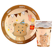 Набор бумажной посуды Счастливый медвежонок, 12 предметов, 10844251 Набор бумажной посуды Счастливый медвежонок, 12 предметов, 10844251