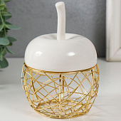  Шкатулка для украшений «Яблочко», керамика, металл, белая, 8.5?8.5?12 см 
