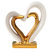  Сувенир керамика "Сплетённые сердца" белый с золотом 5,5х17,5х19,5 см, 10200641 