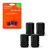  Колпачок на вентиль металл AIRLINE К-1 черные 4 шт 