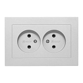  Розетка двойная встраиваемая без заземления, цвет алюминий,  EKF Эпика 