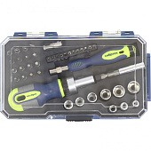  Отвертки реверсивные с набором бит и торцевыми головками, 41 шт., CrV//Сибртех 