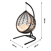 Кресло подвесное Вирджиния арт.D3414-МТ005 (стойка+основание.черн.,корзн.корич.,подуш.песочн.) max 100 кг 
