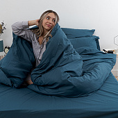  Простыня на резинке 160х200 Цвет Эмоций поплин, 100% хлопок (Голубая сталь) 