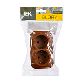  Розетка двойная накладная с заземлением, цвет дуб, IEK GLORY 