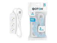 Удлинитель 3 гнезда, 2м без заземл., белый ФОТОН Удлинитель 3 гнезда, 2м без заземл., белый ФОТОН