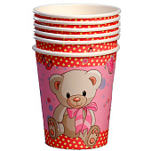 Стакан бумажный «С днём рождения», мишка, в наборе 6 штук, розовый Стакан бумажный «С днём рождения», мишка, в наборе 6 штук, розовый