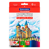  Карандаши цветные 18цв мягкие BRAUBERG АКАДЕМИЯ шестигранные, натуральное дерево, 181865 