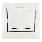 Выключатель встраиваемый 2 клавиши, цвет крем, с подсветкой, Lezard MIRA Выключатель встраиваемый 2 клавиши, цвет крем, с подсветкой, Lezard MIRA