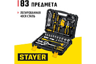 Набор инструментов, 83 предм., 1/2", 1/4", CrV, пластиковый кейс STAYER 27710-H83 Набор инструментов, 83 предм., 1/2", 1/4", CrV, пластиковый кейс STAYER 27710-H83