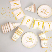 Набор бумажной посуды Happy Birthday, 6 тарелок, 1 гирлянда, 6 стаканов, 6 колп., 4484808 