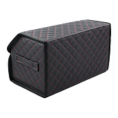 Бокс-органайзер в багажник 54х30х30см Экокожа Ромб Черный, строчка красная Бокс-органайзер в багажник 54х30х30см Экокожа Ромб Черный, строчка красная
