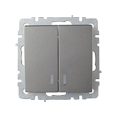  Выключатель встраиваемый 2 клавиши, цвет сталь, с подсветкой, IEK BRITE 