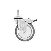  Ролик одинарный с резьбовым штифтом М12 со стоп. 100мм пласт/рез (серый 1 шт)(70кг) 