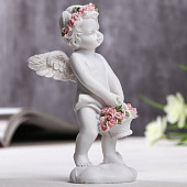 Фигурка Ангел с корзинкой розовых роз, 10х3,5х5 см, полистоун, 1541453 Фигурка Ангел с корзинкой розовых роз, 10х3,5х5 см, полистоун, 1541453