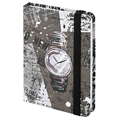  Блокнот с резинкой в клетку 96л, А6 109х148, твердая обложка, BRAUBERG, Часы, 113737 