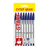  Ручки шариковые Staff Basic Budget BP-05, 8 штук, синие, узел 1 мм, линия 0,5 мм, 143874 