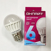 Лампа LED 6Вт Е27, шар, 4000К нейтр. бел. ОНЛАЙТ