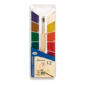 Краски 12 цветов Лицей медовые с кистью, 212066 