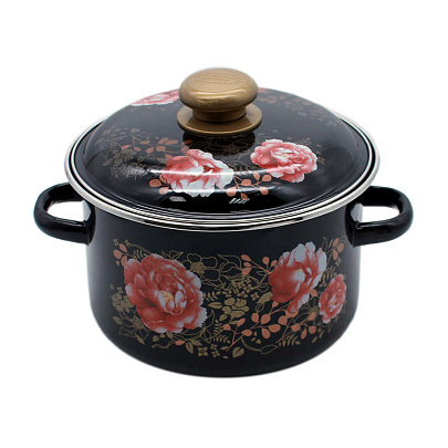  Кастрюля СтальЭмаль Пионы 3,0 л черный 3MD181P 