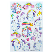  Наклейки гелевые "Единороги", многоразовые, с тиснением фольгой, 10х15 см, ЮНЛАНДИЯ, 661805 