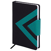  Ежедневник А5 недатированный 138x213мм BRAUBERG Waves под кожу, застежка 160л, чёрный, бирюзовый, 114454 