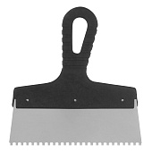 Шпатель зубчатый 200мм, зуб 4х4мм, пластмассовая ручка, нержавеющая сталь Шпатель зубчатый 200мм, зуб 4х4мм, пластмассовая ручка, нержавеющая сталь