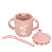 Поильник с трубочкой силиконовый «Try again», 200 мл., розовый 10101224 Поильник с трубочкой силиконовый «Try again», 200 мл., розовый 10101224