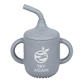 Поильник с трубочкой силиконовый «Try again», 200 мл., серый 10101225 Поильник с трубочкой силиконовый «Try again», 200 мл., серый 10101225