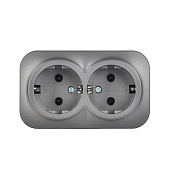 Розетка двойная накладная с заземлением, цвет сталь, IEK GLORY Розетка двойная накладная с заземлением, цвет сталь, IEK GLORY