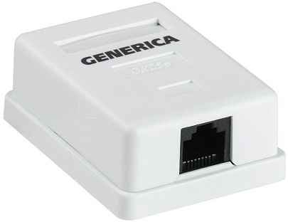 Розетка компьютерная 1-м ОП RJ45 5E UTP GENERICA, белый Розетка компьютерная 1-м ОП RJ45 5E UTP GENERICA, белый