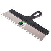 Шпатель зубчатый 350мм, зуб 10х10мм, пластмассовая ручка, нержавеющая сталь Шпатель зубчатый 350мм, зуб 10х10мм, пластмассовая ручка, нержавеющая сталь