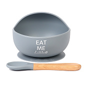 Тарелка детская на присоске, ложка, M&B, серый 10101205 Тарелка детская на присоске, ложка, M&B, серый 10101205